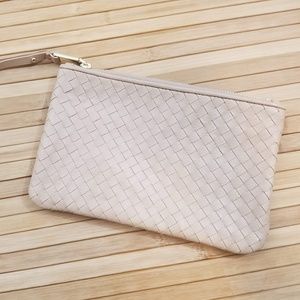 Cole Haan tan basket weave leather clutch